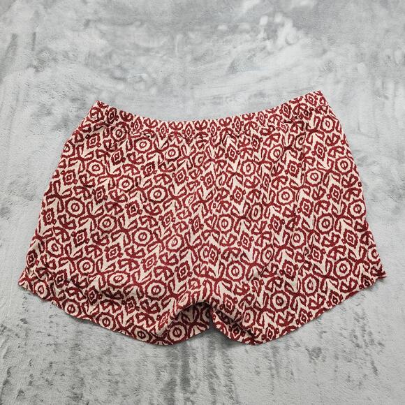 Waterproof Vintage Shorts Womens XXL Red Merlot Geometric Printed Linen Pull On - Picture 2 of 11